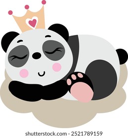 Cute panda princess sleeping with a crown on her head
