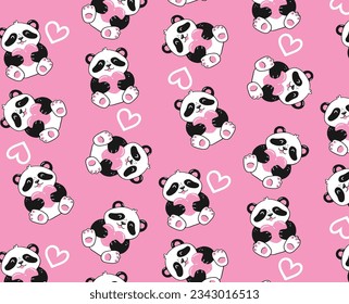 cute panda print with hearts