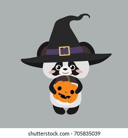 Cute panda with pumpkin