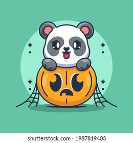 Cute panda with pumpkin cartoon