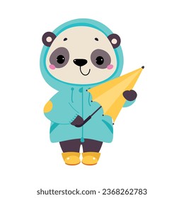 Cute Panda am Regentag Wandern mit Regenschirm-Vektorgrafik