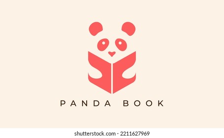 Cute Panda Read Book Logo Design Vector 