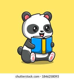 Cute Panda Reading Book Cartoon Vector Icon Illustration. Animal Education Icon Concept Isolated Premium Vector. Flat Cartoon Style