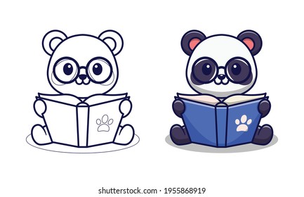 Cute panda reading book cartoon coloring pages for kids