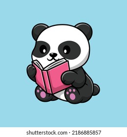 Cute Panda Reading Book Cartoon Vector Icon Illustration. Animal Education Flat Cartoon Concept