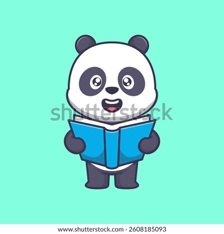 Cute panda reading book cartoon icon illustration	
