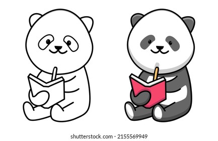 Cute panda reading book coloring page for kids