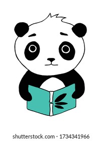 Cute panda reading a book doodle style vector illustration