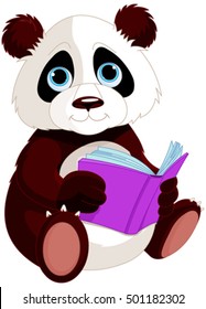 Cute Panda is reading a book. Education