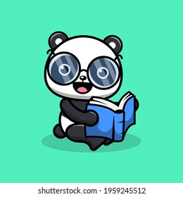 Cute panda reading book with eyeglasses illustration