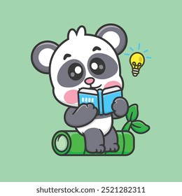 Livro De Leitura De Panda Bonito Em Branch Bamboo Ilustração De Ícone De Vetor De Desenho Animado. Animal Education Icon Concept Isolado Premium Vetor. Estilo de Desenho Animado de Educação