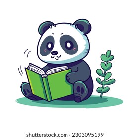 Cute Panda Reading Book Vector Cartoon Icon Mascot Illustration