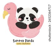 Cute Panda Ready for Summer, Chubby Panda Enjoying summer Cartoon Vector illustration