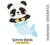 Cute Panda Ready for Summer, Chubby Panda Enjoying summer Cartoon Vector illustration