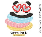 Cute Panda Ready for Summer, Chubby Panda Enjoying summer Cartoon Vector illustration