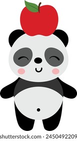 Cute panda with red apple on his head