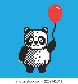  Cute panda with red balloon