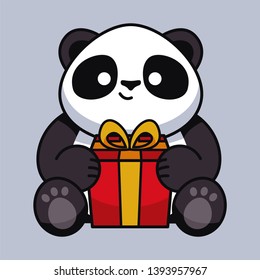 Cute panda with a red gift box