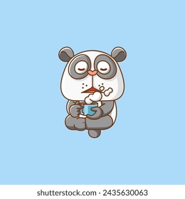Cute panda relax with a cup of coffee cartoon animal character mascot icon flat style illustration concept set