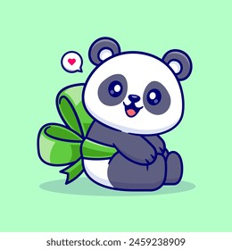 Cute Panda With Ribbon Cartoon Vector Icon Illustration. Animal Nature Icon Concept Isolated Premium Vector. Flat Cartoon Style