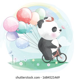 Cute panda ride a bicycle