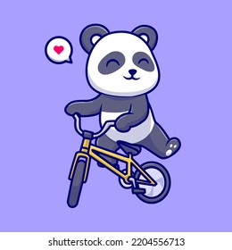 Cute Panda Riding Bicycle Cartoon Vector Icon Illustration. Animal Sport Icon Concept Isolated Premium Vector. Flat Cartoon Style