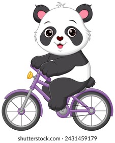Cute Panda Riding Bicycle Cartoon Vector Icon Illustration. Animal Sport Icon Concept Isolated Premium Vector