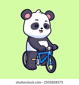 Cute Panda riding bicycle vector mascot logo. Animal transportation icon concept illustration.