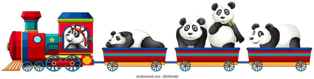 Cute panda riding on red train