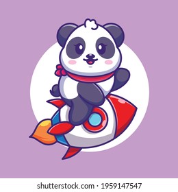 Cute panda riding rocket cartoon