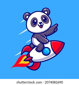 Cute Panda Riding Rocket Cartoon Vector Icon Illustration. Animal Technology Icon Concept Isolated Premium Vector. Flat Cartoon Style