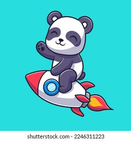 Cute Panda Riding Rocket Cartoon Vector Icon Illustration. Animal Technology Icon Concept Isolated Premium Vector. Flat Cartoon Style