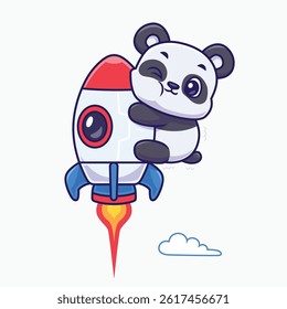 Cute Panda Riding Rocket Cartoon Vector Icon Illustration. Animal Technology Icon Concept Isolated Premium Vector. Flat Cartoon Style