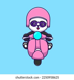 Cute Panda Riding Scooter Cartoon Vector Icons Illustration. Flat Cartoon Concept. Suitable for any creative project.
