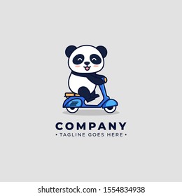 Cute Panda riding scooter motorcycle,  vector logo illustration svg