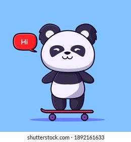 cute panda riding a skateboard said hello, baby panda for mascot logo,flyer banner landing page, kids illustration