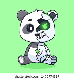 Ilustración linda del icono del Vector de dibujos animados del robot del panda. Icono de Tecnología animal concepto de Vector Premium aislado. Estilo plano de dibujos animados