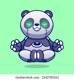 Cute Panda Robot Meditación Yoga Icono Vector Ilustración Icono. Vector Premium Aislado De Icono De Tecnología Animal. Estilo de dibujo plano