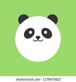 Cute panda round vector graphic icon. Panda bear animal head, face illustration. Isolated on green background.