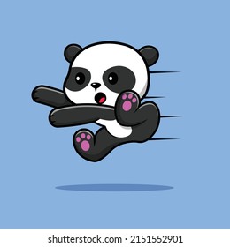 Cute Panda Running Cartoon Vector Icon Illustration. Animal Sport Icon Concept Isolated Premium Vector.