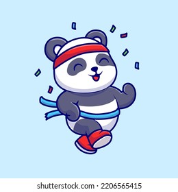 Cute Panda Running Marathon Cartoon Vector Icon Illustration. Animal Sport Icon Concept Isolated Premium Vector. Flat Cartoon Style