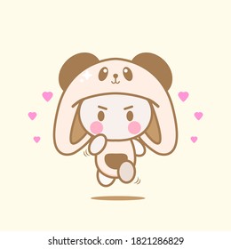Cute panda running vector design. Chibi mascot illustration