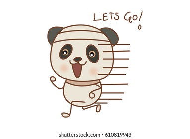 Cute Panda running. Vector illustration. Isolated on white background.