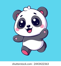 Cute panda is running and waving