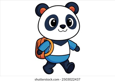 Cute panda is running and waving, bear avatar, cartoon, illustration, vector art