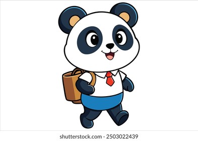 Cute panda is running and waving, bear avatar, cartoon, illustration, vector art