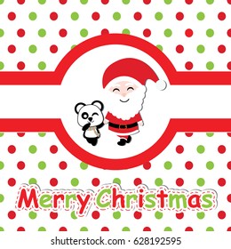 Cute panda and Santa Claus on polka dot background vector cartoon, Xmas postcard, wallpaper, and greeting card, T-shirt design for kids