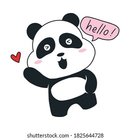cute panda saying hello cartoon illustration