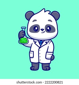 Cute Panda Scientist Holding Lab Tube Cartoon Vector Icon Illustration. Animal Science Icon Concept Isolated Premium Vector. Flat Cartoon Style