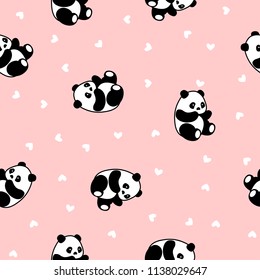 Cute Panda Seamless Pattern, Animal Background with hearts for Kids svg